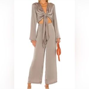Revolve SNDYS Olive Satin Jumpsuit